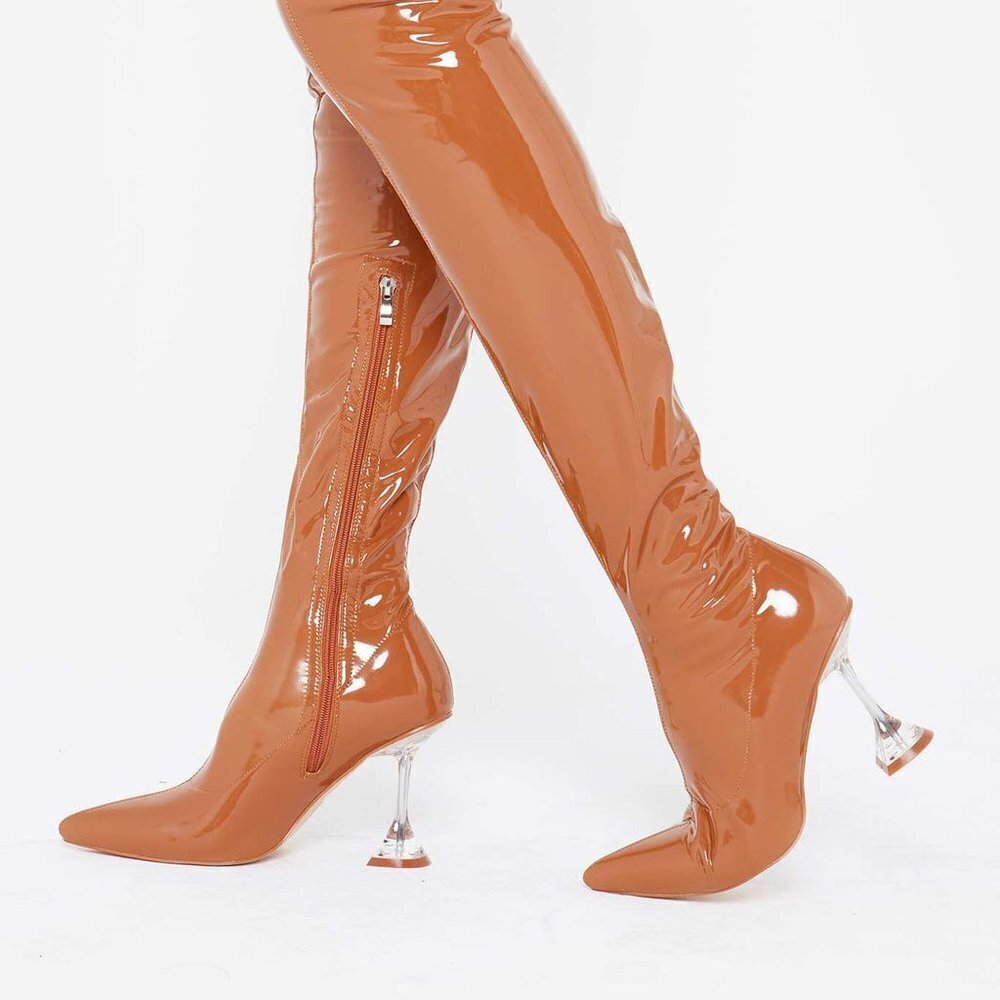 WE STAND  Boots in Tan Patent Vegan Leather ( BRAND NEW !!!! )